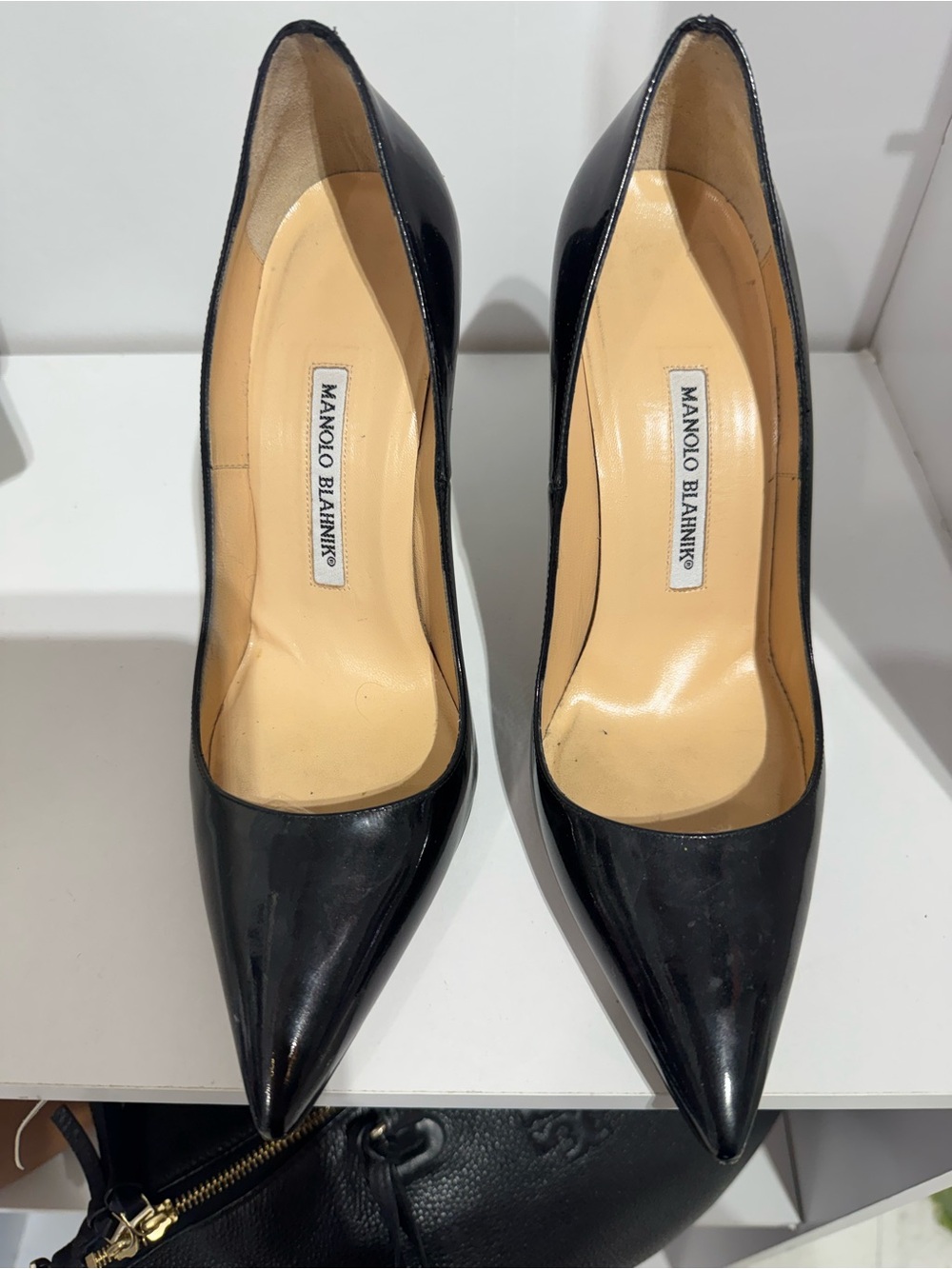 Manolo Blahnik Black Patent Pointed Toe Stiletto Pumps